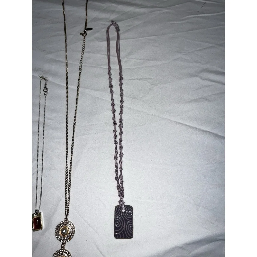 Set of 3 Statement Necklaces Lot Silver Gold Plated‎ Boho Ceramic Pendant Tassel